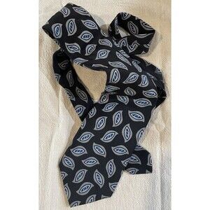 90s Vintage Hugo Boss Italian Silk Tie Blue Geometric Print Preppy Business 58"